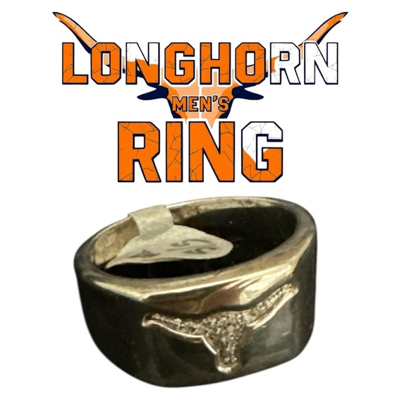 Mens sterling silver longhorn design diamond ring